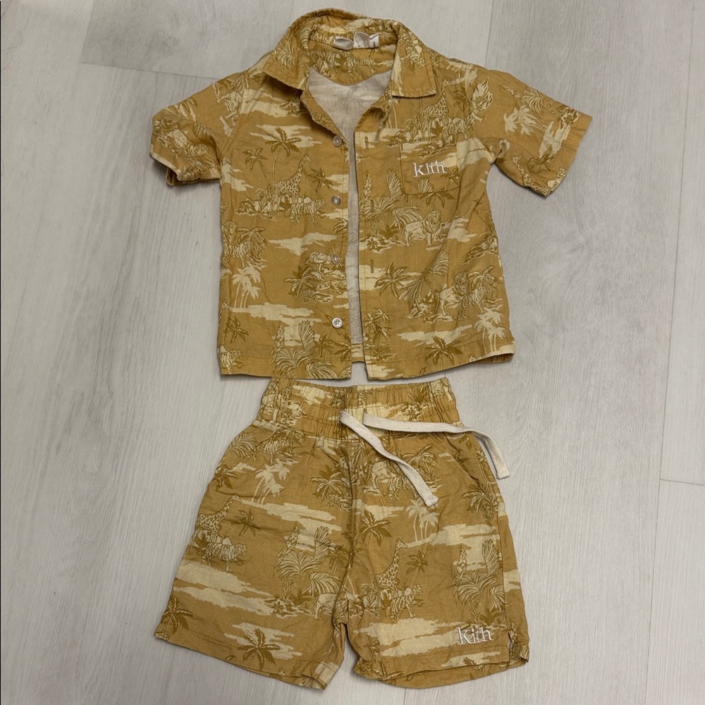 KITH kids tan safari theme Shirt and Shorts Set